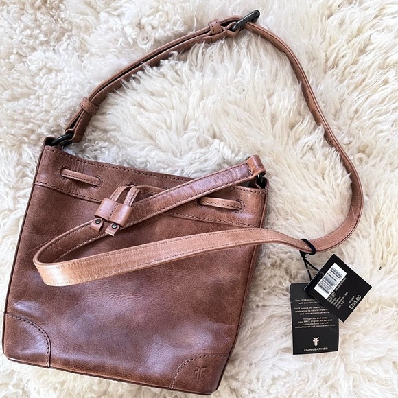 Frye Bag Melissa Drawstring Bucket Brown Leather Bag NWT - Picture 1 of 6